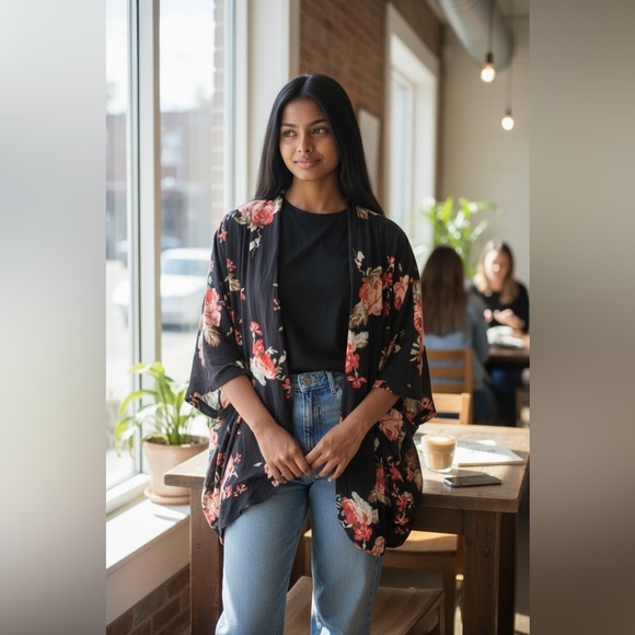 Source Unknown Sweaters - Floral Kimono Cardigan